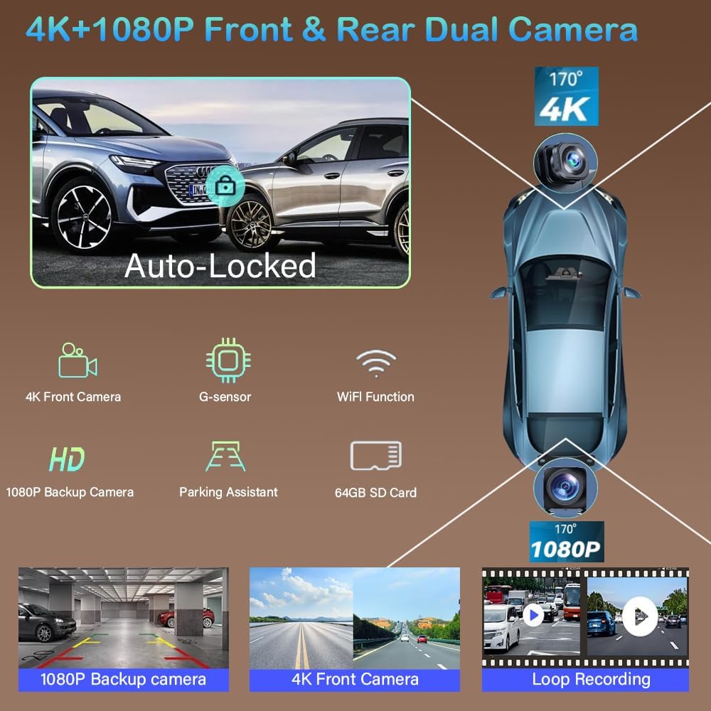 SA CarBOSS® - Wireless CarPlay & Android Auto | 4K Dashcam + HD Reversing Camera