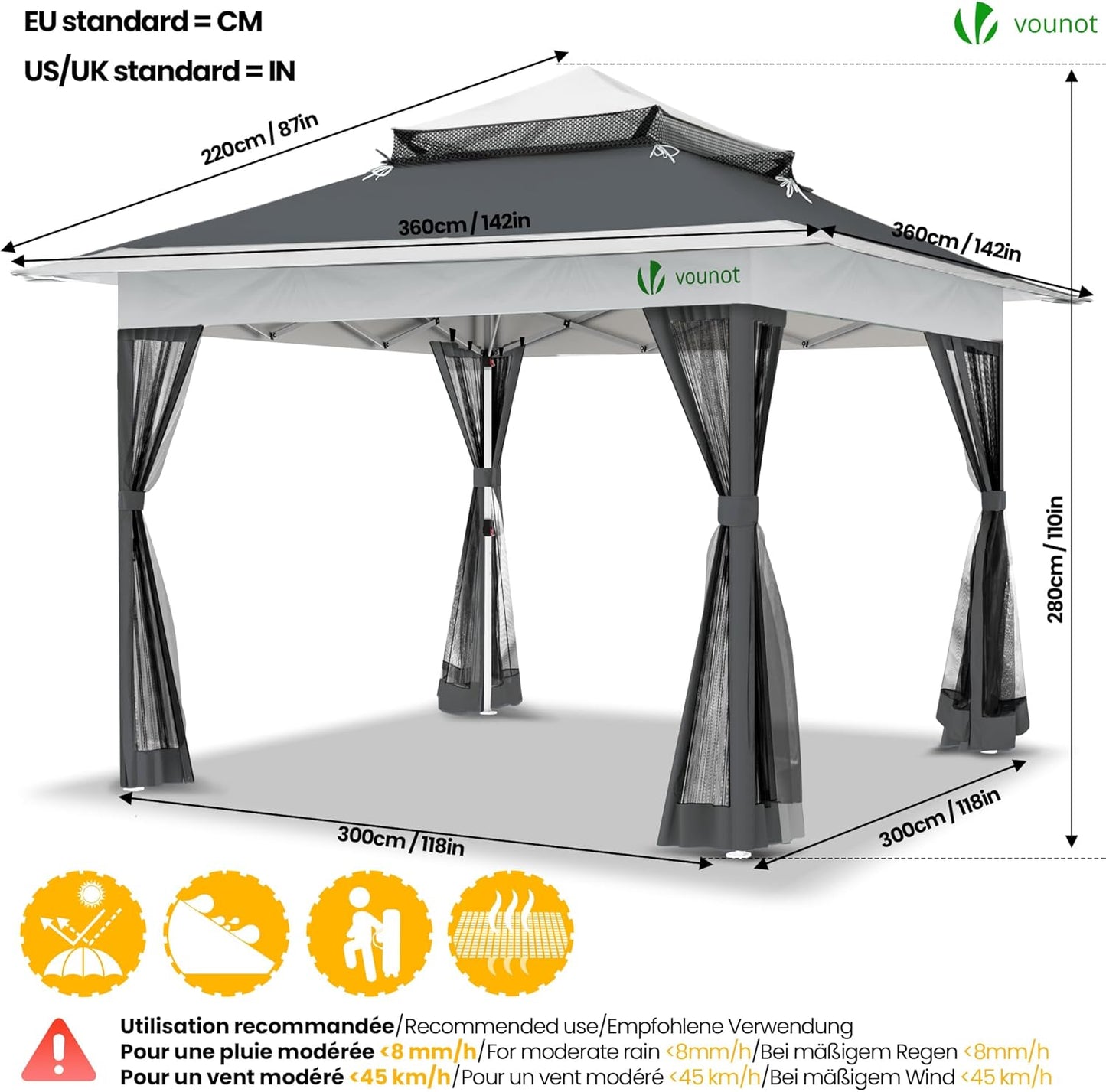 Green Lux® - 3.6m x 3.6m Pop Up Gazebo with Mesh Sides