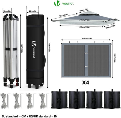 Green Lux® - 3.6m x 3.6m Pop Up Gazebo with Mesh Sides
